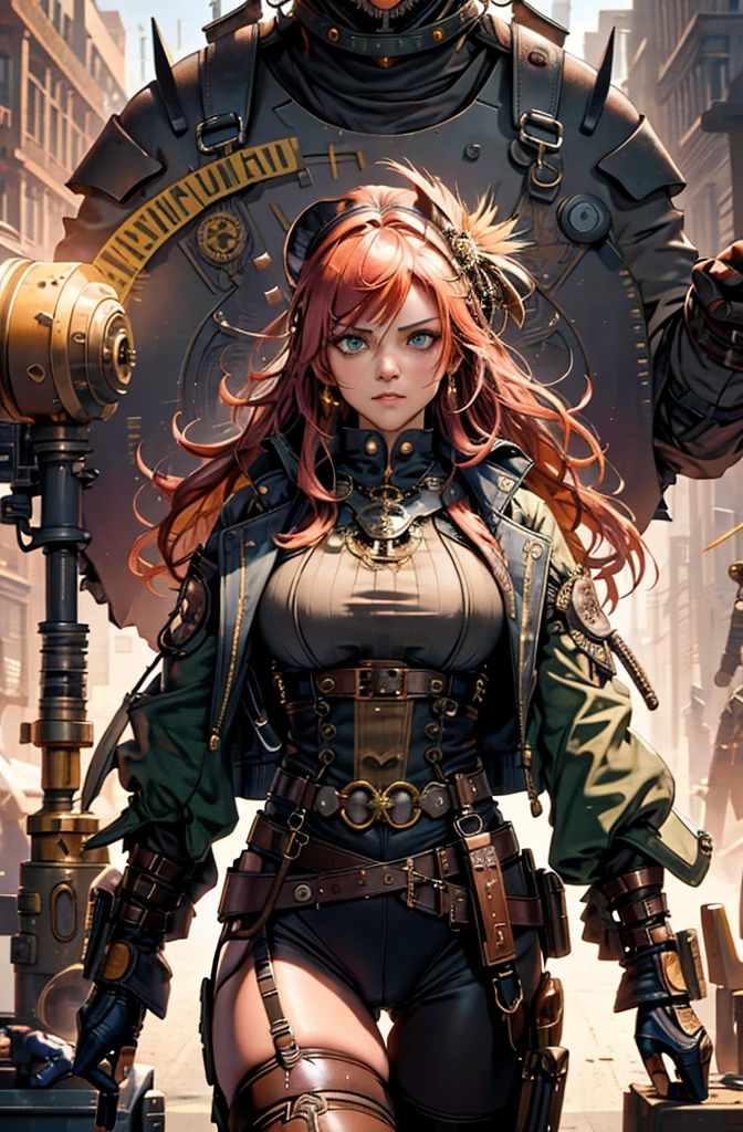 (mechanic rune woman,angry face expresion,voluptuous body, very marked cameltoe, gigantic sagging narutal breast,holding a rifle gun),(absurdres, highres, ultra detailed), 1woman, mature female, aged up, wavy long hairnormals random hair color, finely detailed eyes and detailed face, extremely detailed CG unity 8k wallpaper, intricate details, (style-steampunk:0.8), (full steampunk clothes), portrait,half shot, detailed background, (steampunk theme:1.1), floating lights, color leather vest with gears, techwear, jetpack, workshop in background, machines, gears, steam, industry, technology, furnace, grime, anvil, buttons, levers, automaton, electricity, electric sparks epic atmosphere, portrait