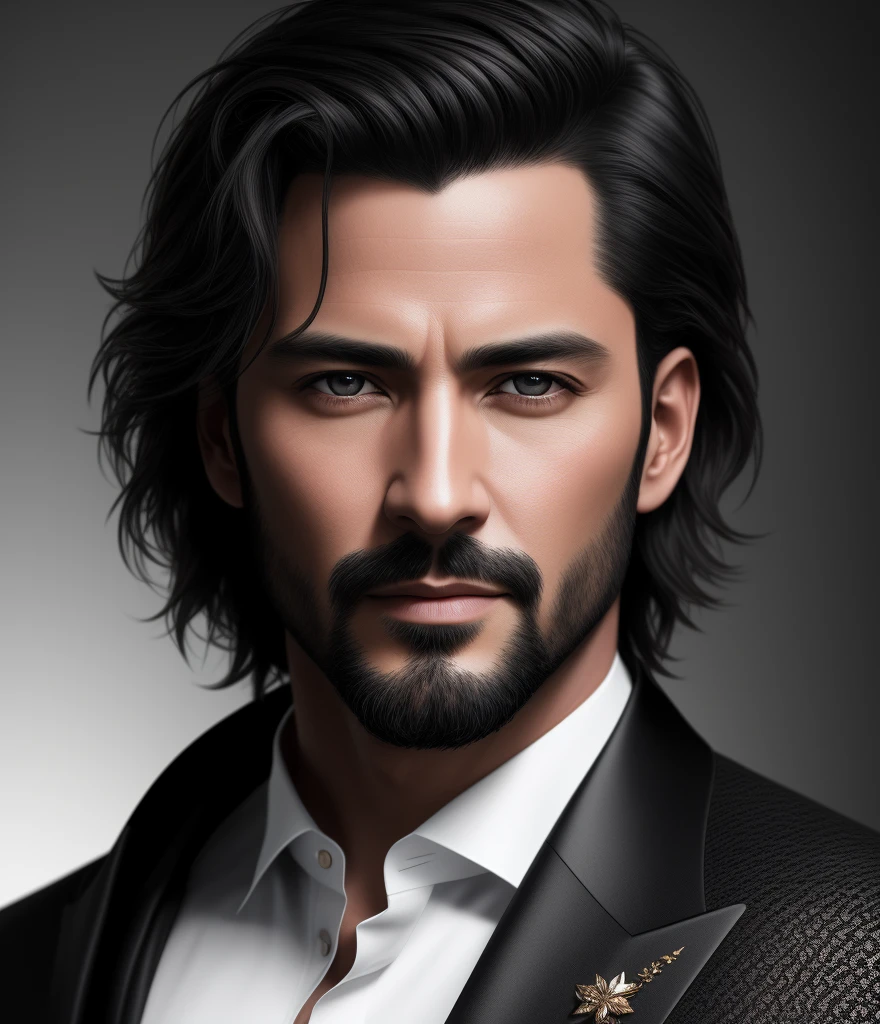 a realistic photo of a elegant man, 40 years, dark eyes, black hair, intricate details, 8k post production, high resolution, hyperdetailed, trending on artstation, sharp focus, studio photo, intricate details, highly detailed