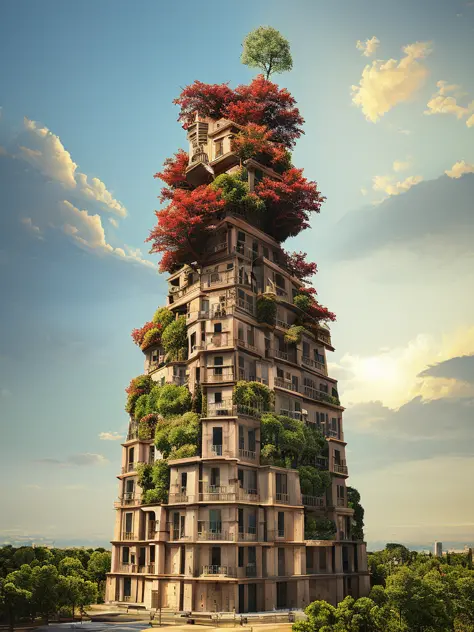 arafed image of a building with a tree on top of it, surrealistic roman architecture, surrealistic digital artwork, photo manipu...