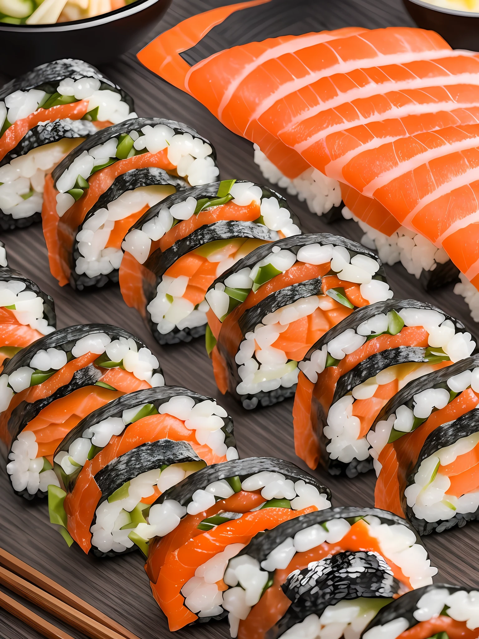 Sushi, juicy, delicious, hot, promotional photo, intricate details, hdr, very detailed --v 6