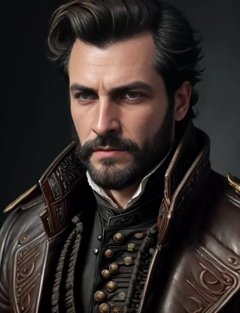 portrait of a rugged 19th century man with mutton chops in a jacket, victorian, concept art, detailed symmetric eyes, detailed g...