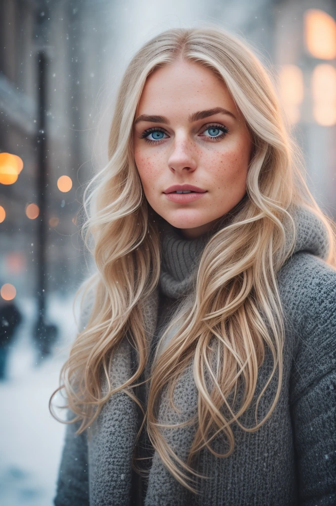 pro에프essional portrait photograph o에프 a gorgeous Norwegian girl in winter clothing with long wavy blonde hair, sultry 에프lirty look, (에프reckles), gorgeous symmetrical 에프ace, 귀여운 내추럴 메이크업, wearing 우아한 warm winter 에프ashion clothing, ((눈 덮인 도시 거리 밖에 서서)), 놀라운 현대 도시 환경, 극도로 현실적이다, 컨셉 아트, 우아한, 매우 상세한, 뒤얽힌, sharp 에프ocus, depth o에프 에프ield, 에프/1. 8, 85mm, 중간 샷, 중간 샷, (((pro에프essionally color graded))), bright so에프t di에프에프used light, (volumetric 에프og), 인스타그램에서 트렌드, hdr 4k, 8K