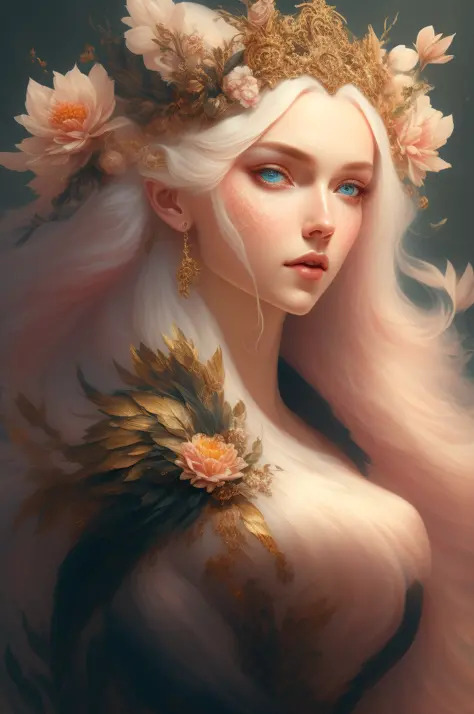 ((gorgeous princess)), (with long flowing white hair), (bright and beautiful eyes), trending on Art Station, flower of hope by J...