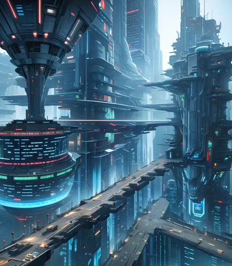 Futuristic Space Station, ((Cyborg)), (Irregular Architecture), Mechanics, (Cyberpunk), , Realistic Lighting, (Abyss) Masterpiec...