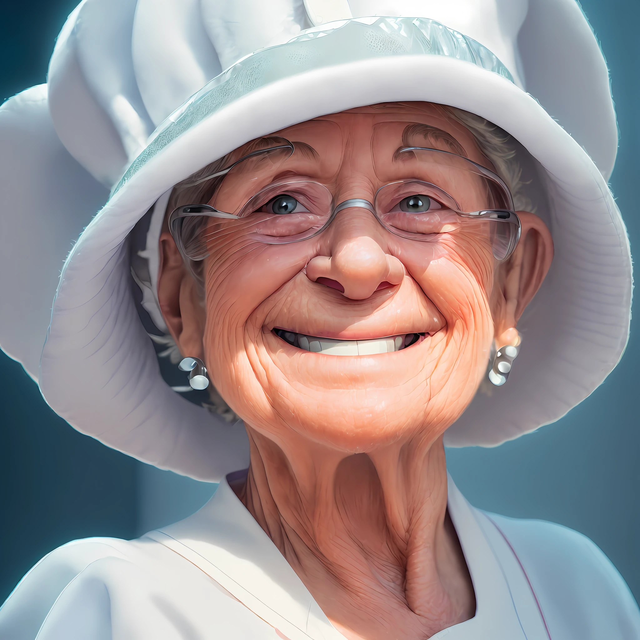((best quality)) (detailed) (high resolution and sharpness:1.4) (cute grandma smiling in white cook outfit and hat:1.8), (latin:1.5), (chef outfit and hat:1.4), (close-up:1.4), (centered:1.5), (against dark background:1.3), (looking into camera lens:1.4), (bright eyes:1.3), (window lighting:1.4), (lighting studio perfect:1.3), (sharp focus:1.4), (high resolution photography:1.2), ultra detailed, highly detailed, (high definition:1.2), (perfect composition:1.2), intricate, (cute and beautiful:1.3), award-winning photography, professional color grading, (in pixar style:1.5)