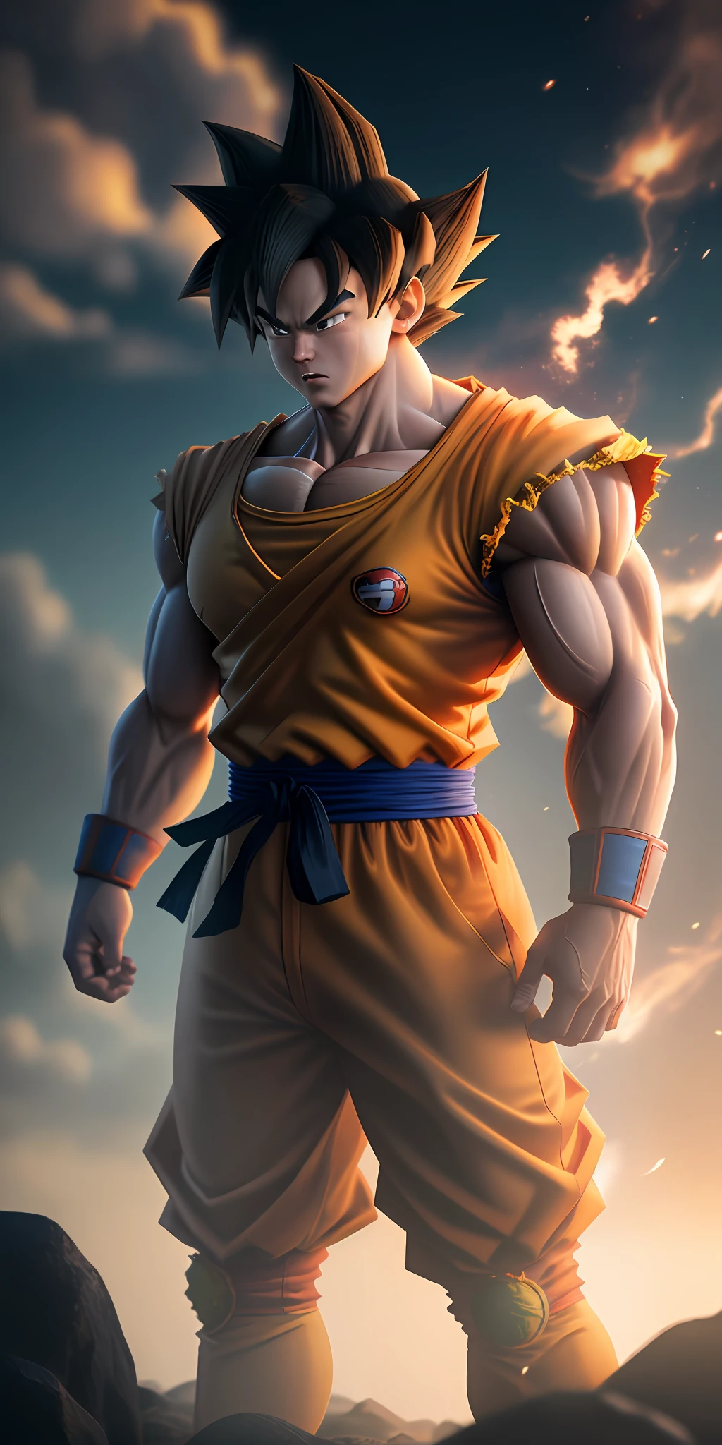 GOKU Dragon Ball super strong muscle, ultra detail, octane rendering, 16k