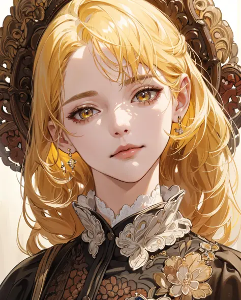 (absurd, highres, ultra detailed), 1girl, mature woman, intricate details, enlarged textures, intricate details, finely detailed eyes and detailed face, intricate details, honey yellow hair, (closed mouth), perfect eyes, matching eyes