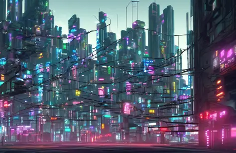 Cyberpunk city from sci-fi movie, empty street, ((ultra-detailed)), realistic, surreal, ((high quality)), ultra-detailed, crazy ...