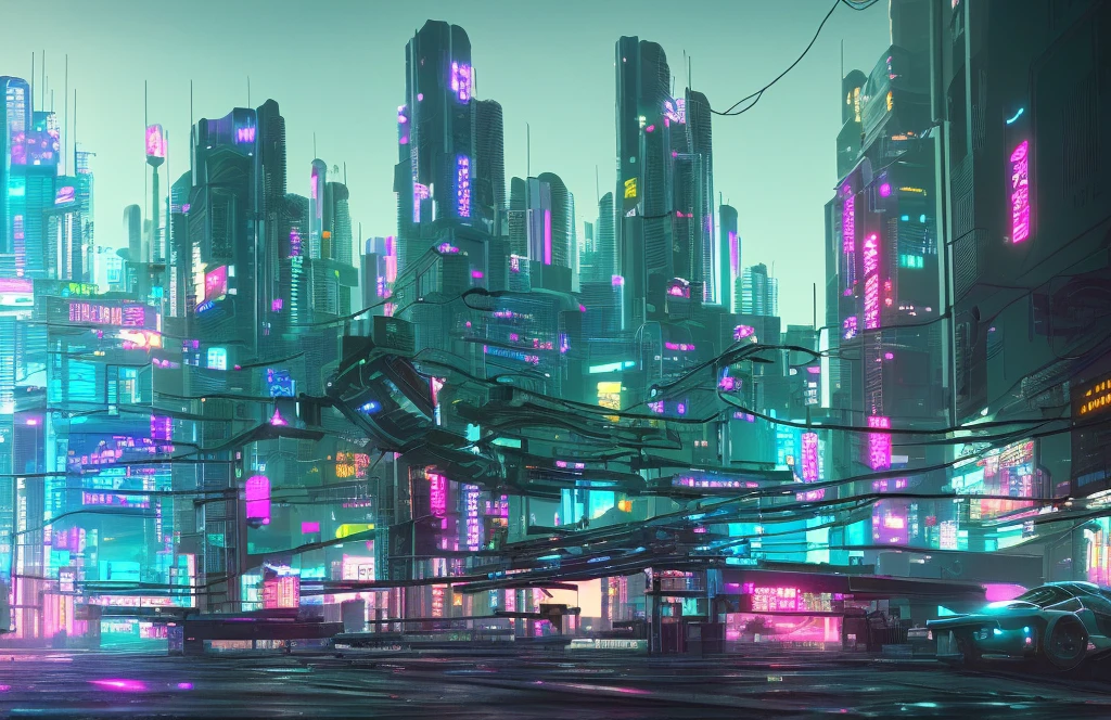 Ville cyberpunk tirée d&#39;un film de science-fiction, rue vide, ((Ultra-détaillé)), réaliste, surréaliste, ((haute qualité)), Ultra-détaillé, détail fou, (((photo-réaliste))), 8k