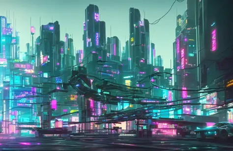 Cyberpunk city from sci-fi movie, empty street, ((ultra-detailed)), realistic, surreal, ((high quality)), ultra-detailed, crazy ...