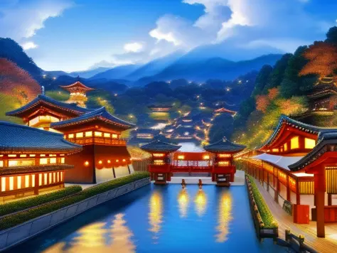 japanese festival, scenery, detailed, masterpiece, autumn, sharp, festival, lanterns, ((food stalls)), ((food, spirited away