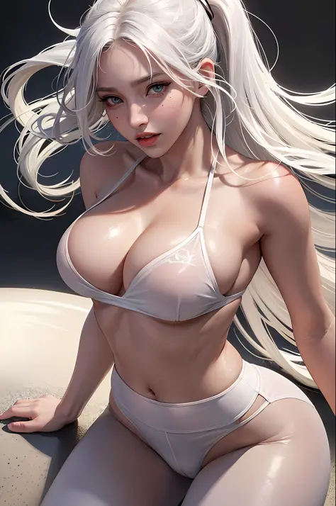 (hyperrealistic), (illustration), (high resolution), (8K), (extremely detailed), (best illustration), (beautiful detailed eyes), (best quality), (ultra-detailed), (masterpiece), (wallpaper), (detailed face), solo 1 girl, white wavy hair, korean, heterochro...