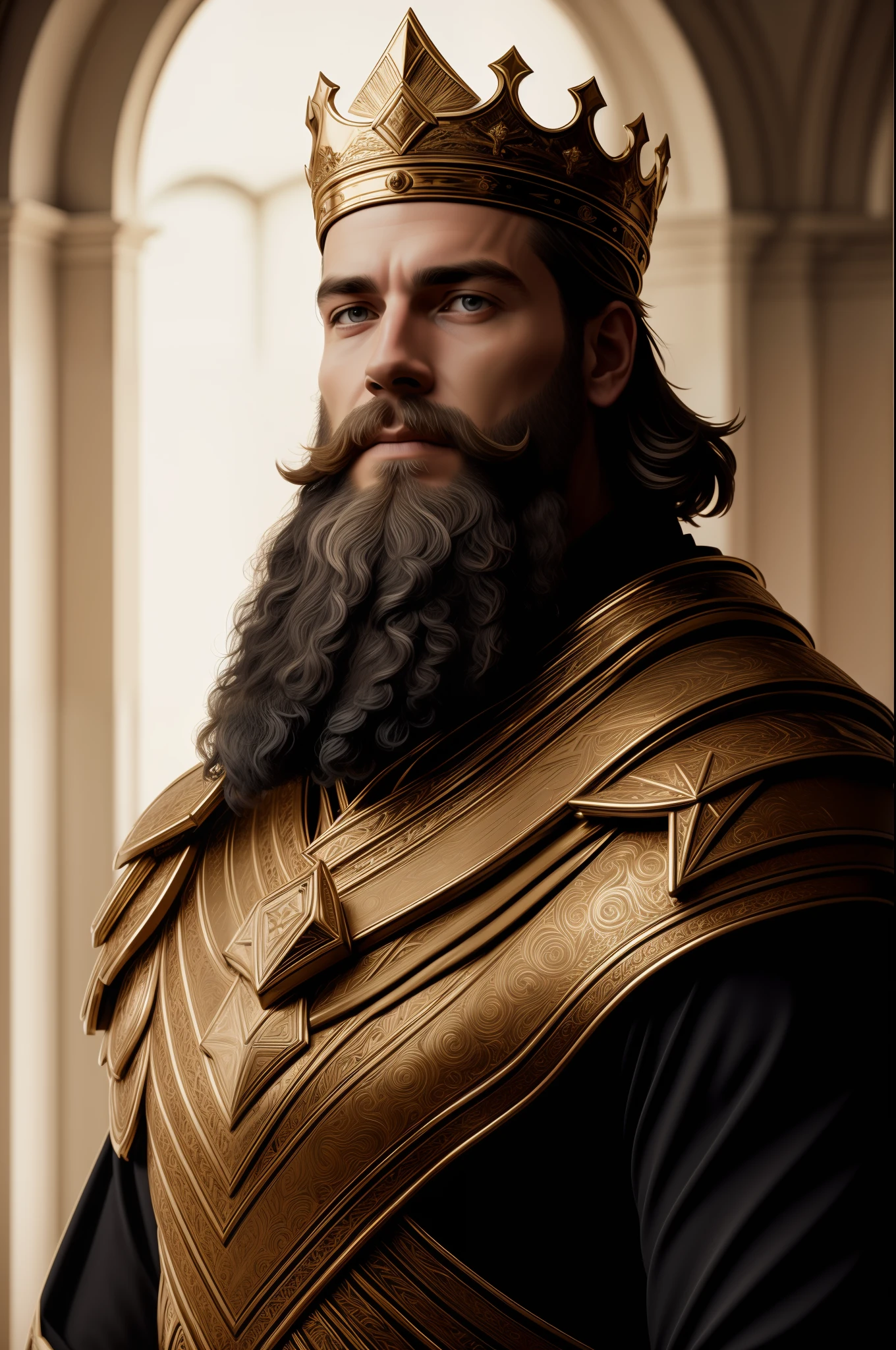 best quality, 500px, cgsociety, 8k, raw photo of (cute: 1.2) human king, dress king's crown, king's armor, 30yo, beard, in castle, full body, ambient light, backlight, volumetric lighting, realistic, realistic lighting, cinematic lighting, depth of field, sharp focus, (high contrast: 1.2), (film grain)