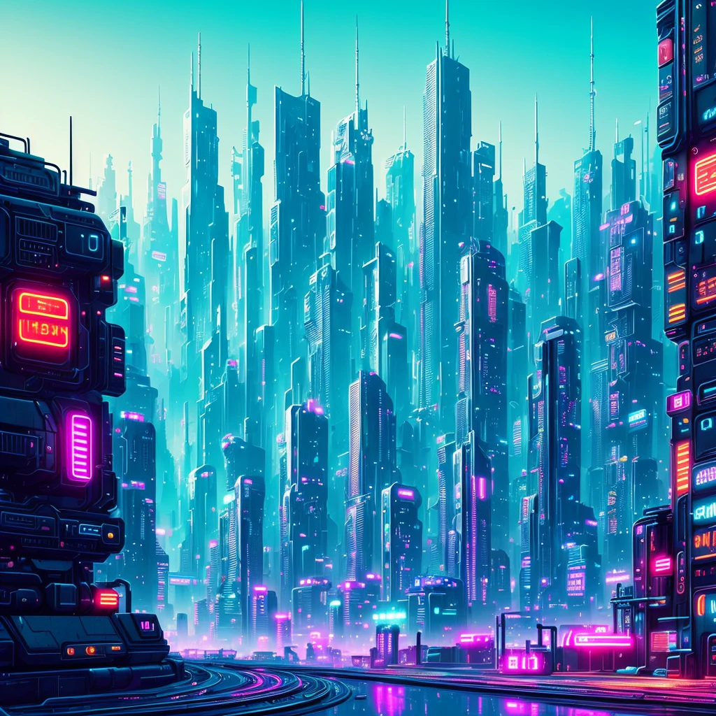 Futuristic city landscape, high contrast, vibrant vibrant colors ...