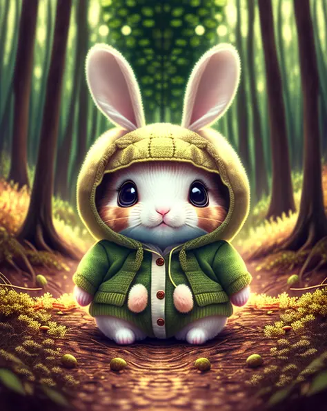 A cute little bunny of clothes in the forest
