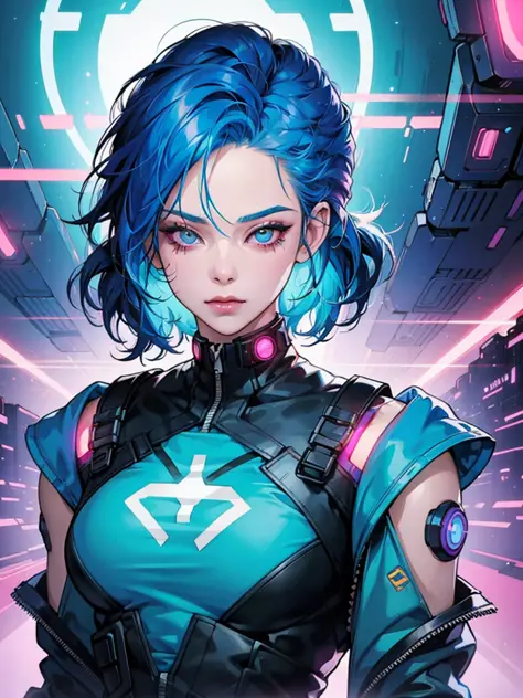 a digital painting of a woman with blue hair, cyberpunk art by Josan Gonzalez, behance contest winner, afrofuturism, synthwave, neon, glowing neon