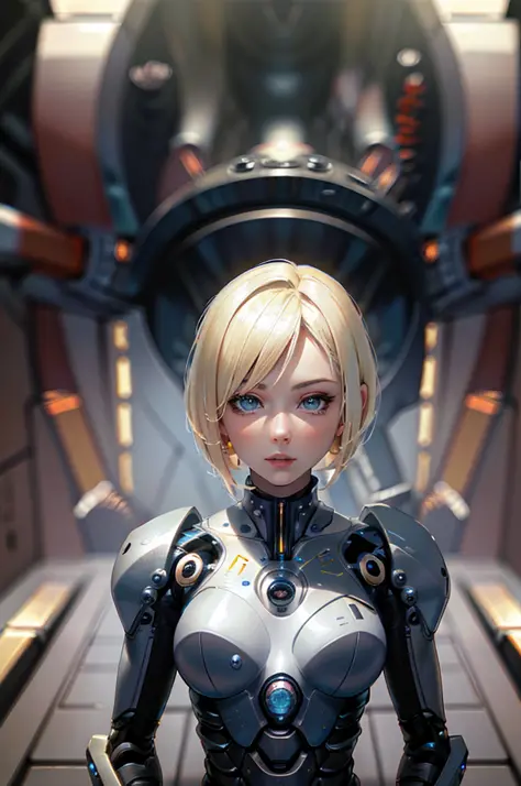 A biomechanical blonde girl with ultra high resolution cybernetic body, (photorealistic: 1.4), (masterpiece, top quality, best q...