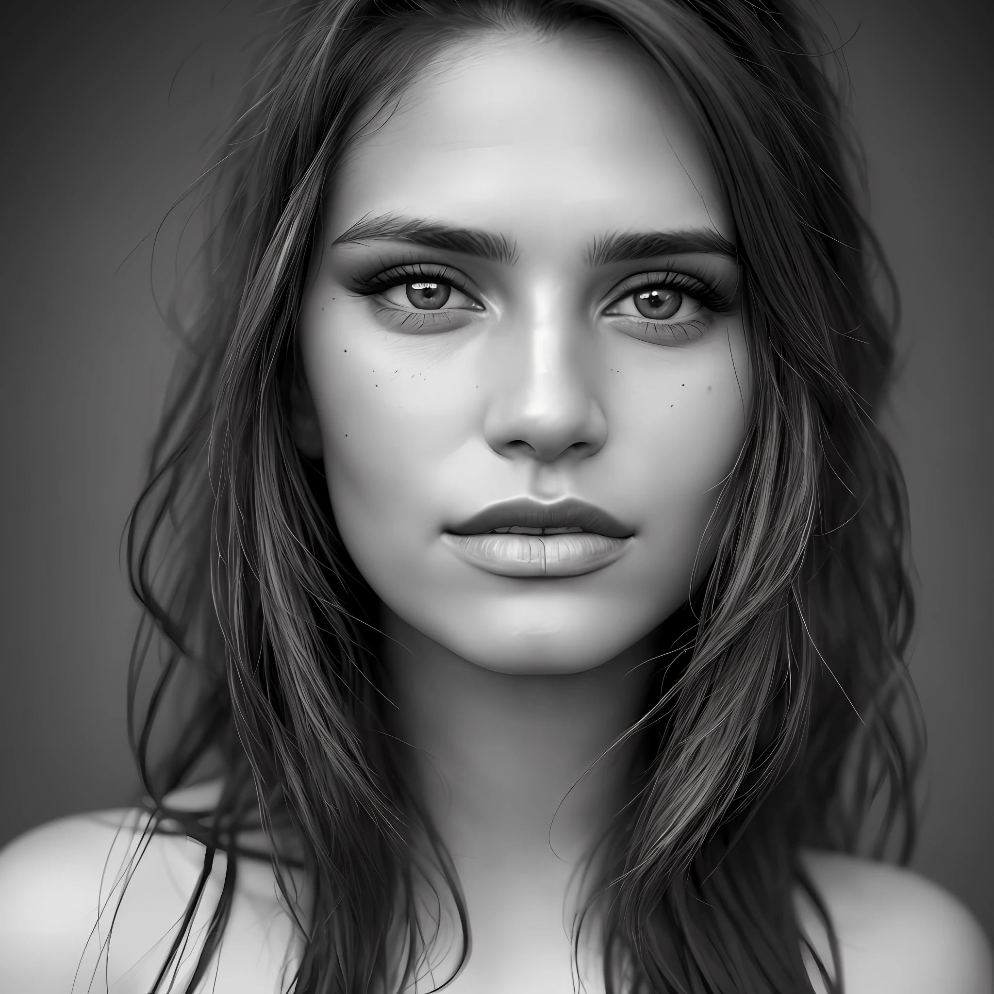 a photorealistic portrait of a stunningly beautiful tanned argentinian woman with light make-up, extremely detailed light honey eyes, detailed symmetric realistic face, extremely detailed natural texture, peach fuzz, windy long hair, masterpiece, absurdres, award winning photo by lee jeffries, nikon d850 film stock photograph, kodak portra 400 camera f1.6 lens, extremely detailed, amazing, fine detail, rich colors, hyper realistic lifelike texture, dramatic lighting, unrealengine, trending on artstation, cinestill 800 tungsten, looking at the viewer, photo realistic, RAW photo, TanvirTamim, high quality, highres, sharp focus, extremely detailed, cinematic lighting, 8k uhd,-imagine-