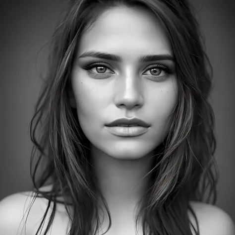 a photorealistic portrait of a stunningly beautiful tanned argentinian woman with light make-up, extremely detailed light honey ...