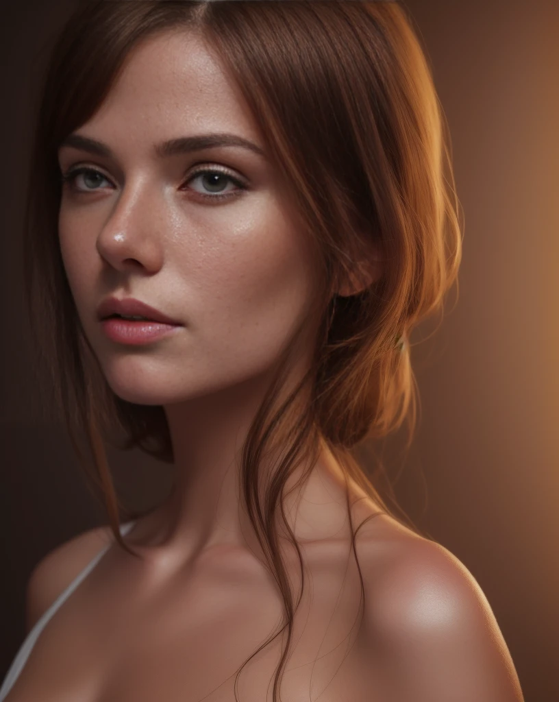 1girl, (Realistic:1.3), standing, Photo, gorgeous, feminine,solo, realism, cute shirt, dark background, oil painting, masterpiece, diffuse soft film lighting, portrait, best quality (perfect face:1.4), ultra-realistic highly detailed intricate realistic simulation style photo sharply focused on eyes, cinematic lighting, dark skin, beautiful,