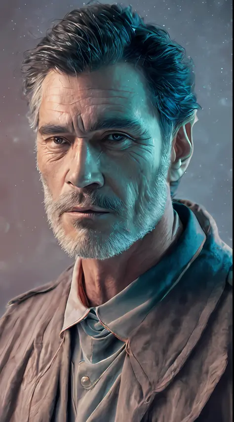 Nordic man 50 years, black hair, detailed face, scar on face, upper body, 3/4 flat, (closeup:0.9), (skin pores:1.1), 4k, hyper-realism, realistic, hyper-realistic, high resolution, in the artistic style of Filip Hodas, 35mm lens, cinematic, soft lighting, ...