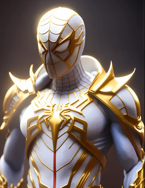 a close up of a statue of a man with a gold and white costume, super detailed render, 3 d render character art 8 k, intricate wh...