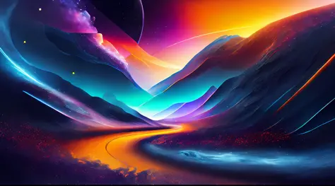 futuristic landscape, galaxy, multicolor and movement