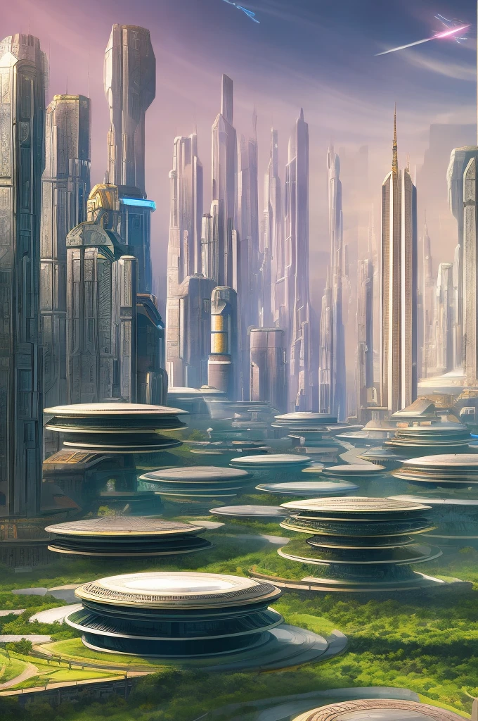 Landscape of a futuristic sci-fi city, science fiction, surreal, high resolution, city --v 6 --auto