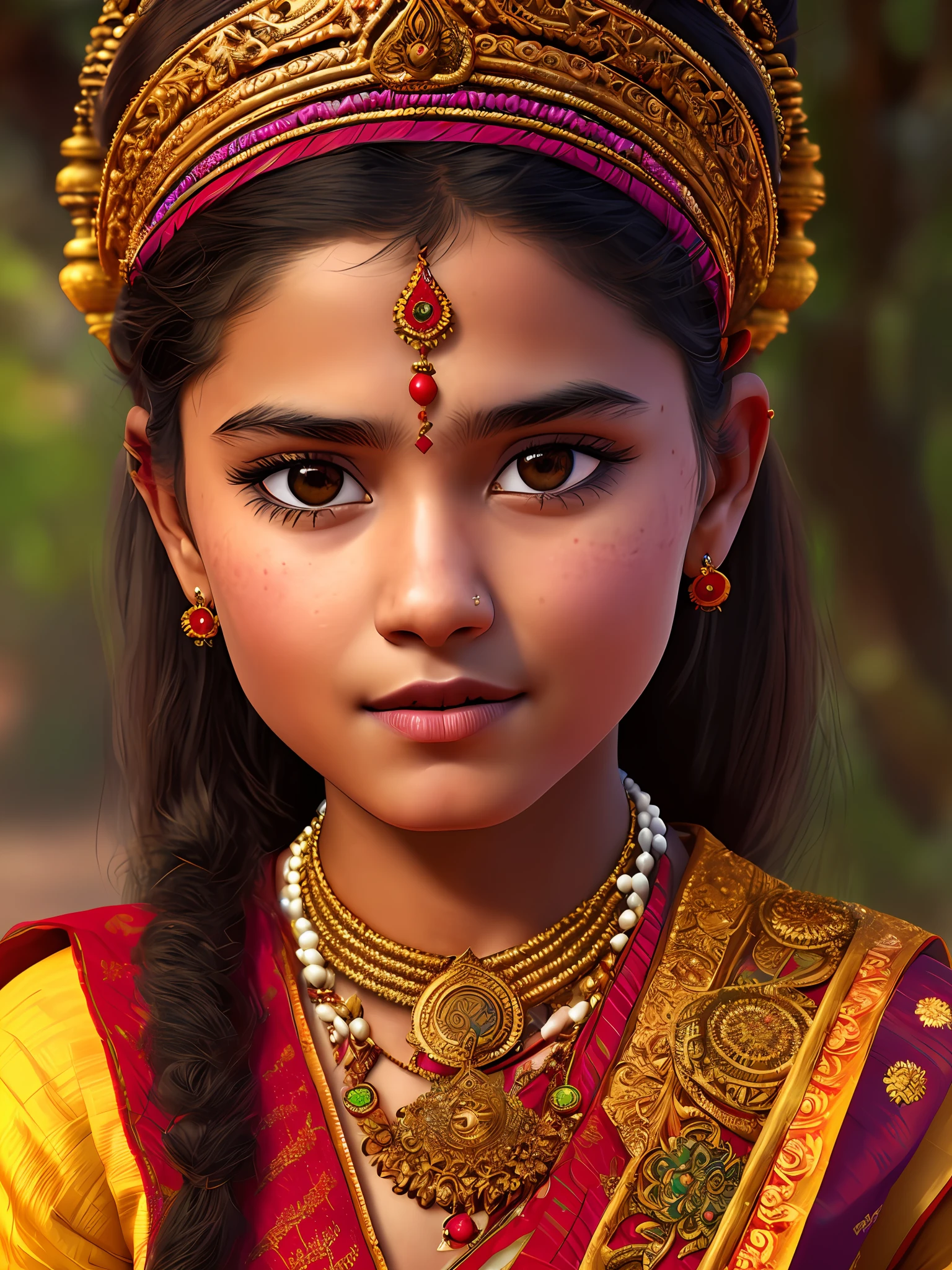 Портрет индуистской девушки в типичных костюмах., 4к текстуры, HDR, сложный, очень подробный, острый фокус, сверхдетализированный