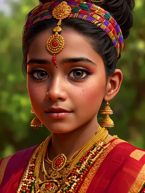 a portrait of a hindu girl in typical costumes, 4k textures, hdr, intricate, highly detailed, sharp focus, hyper-detailed