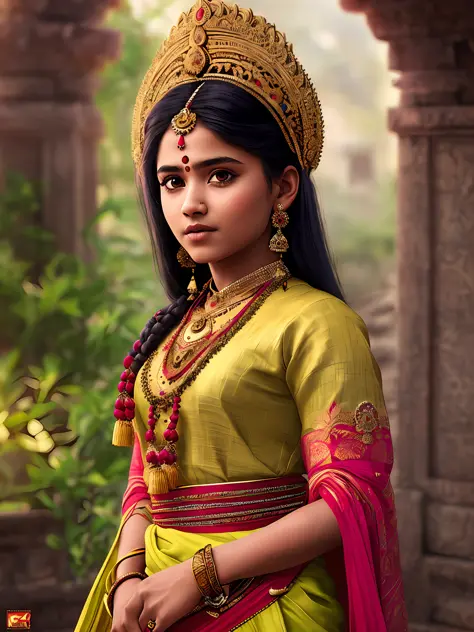 a portrait of a hindu girl in typical costumes, 4k textures, hdr, intricate, highly detailed, sharp focus, hyper-detailed