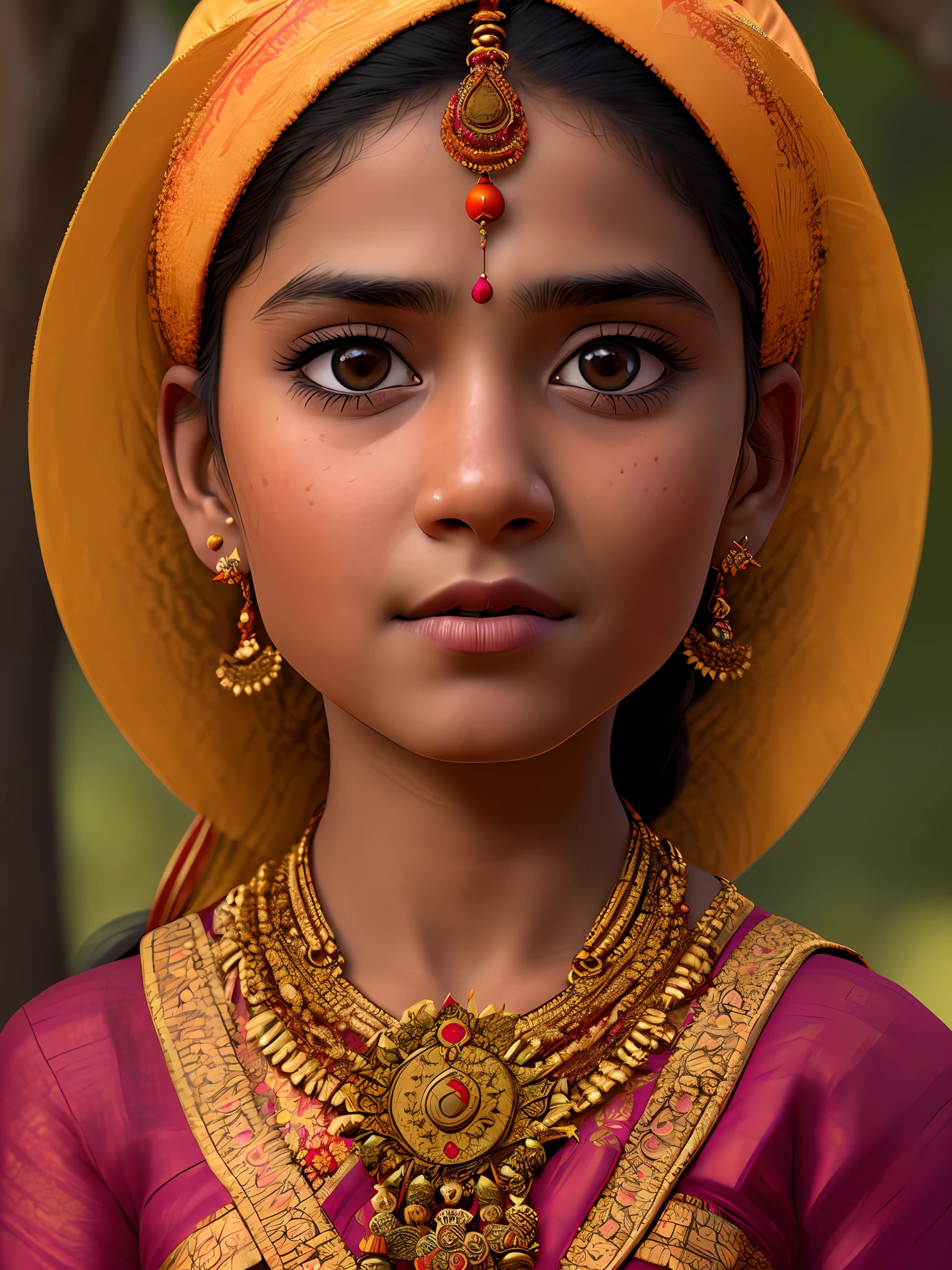 Портрет индуистской девушки в типичных костюмах., 4к текстуры, HDR, сложный, очень подробный, острый фокус, сверхдетализированный