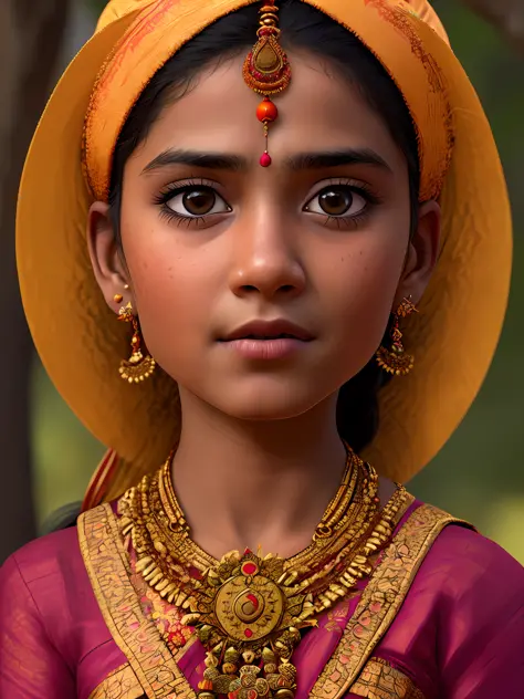 A portrait of a Hindu girl in typical costumes, 4K textures, HDR, intricate, highly detailed, sharp focus, hyper-detailed