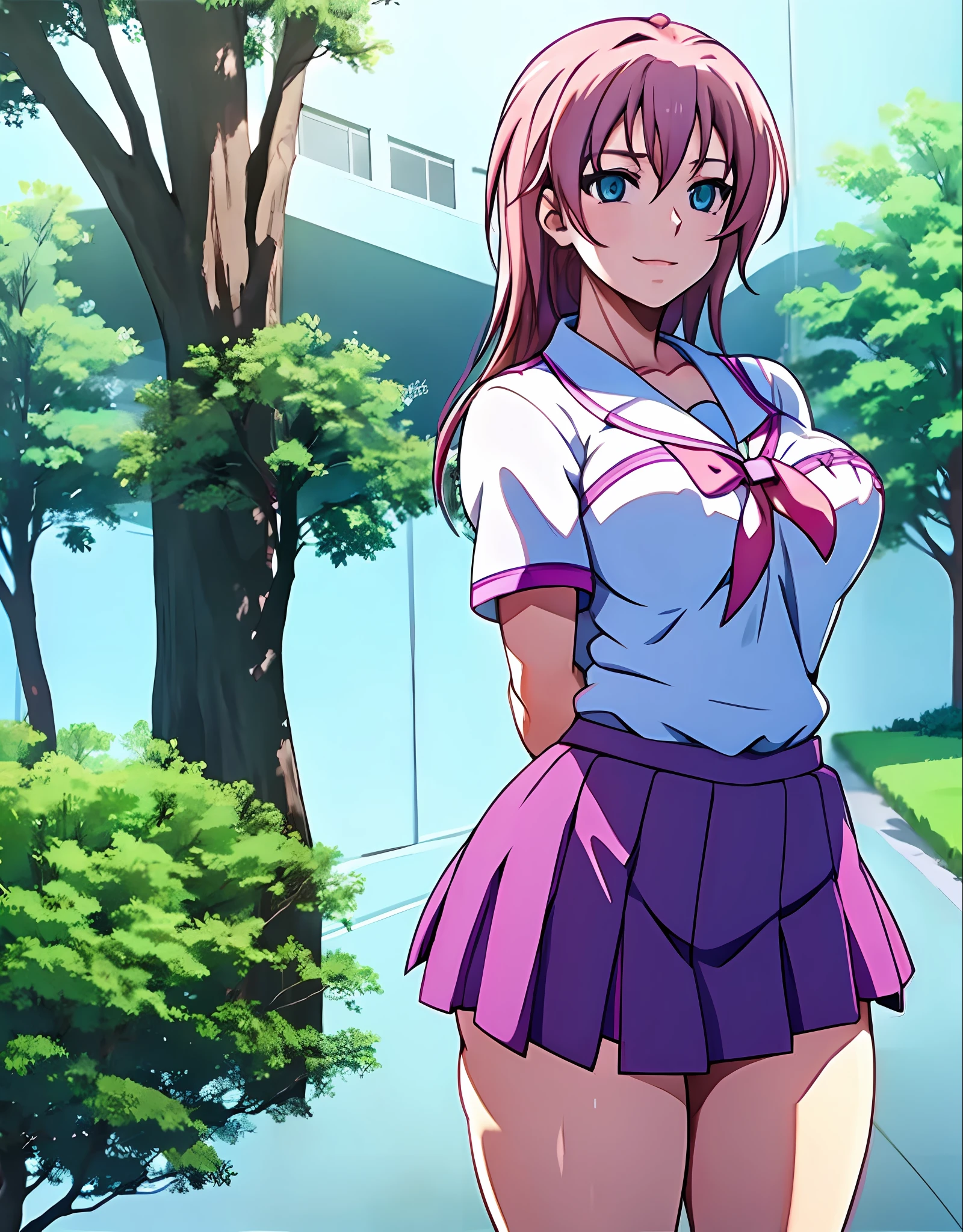 Anime Girl In A Short Skirt And A Shirt Standing In Front Of A Tree Seaart Ai