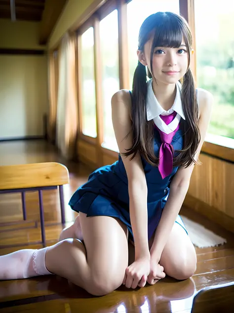 1girl, solo,(best quality),(masterpiece:1.1), full body, looking_at_viewer, dynamic angle, school uniform, cute, clear facial sk...