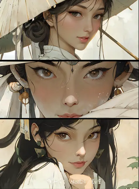 there are two pictures of a woman with an umbrella and a cat, artwork in the style of guweiz, guweiz, beautiful character painting, guweiz on artstation pixiv, guweiz on pixiv artstation, stunning anime face portrait, beautiful digital artwork, wlop rossdraws, detailed digital anime art, guweiz masterpiece