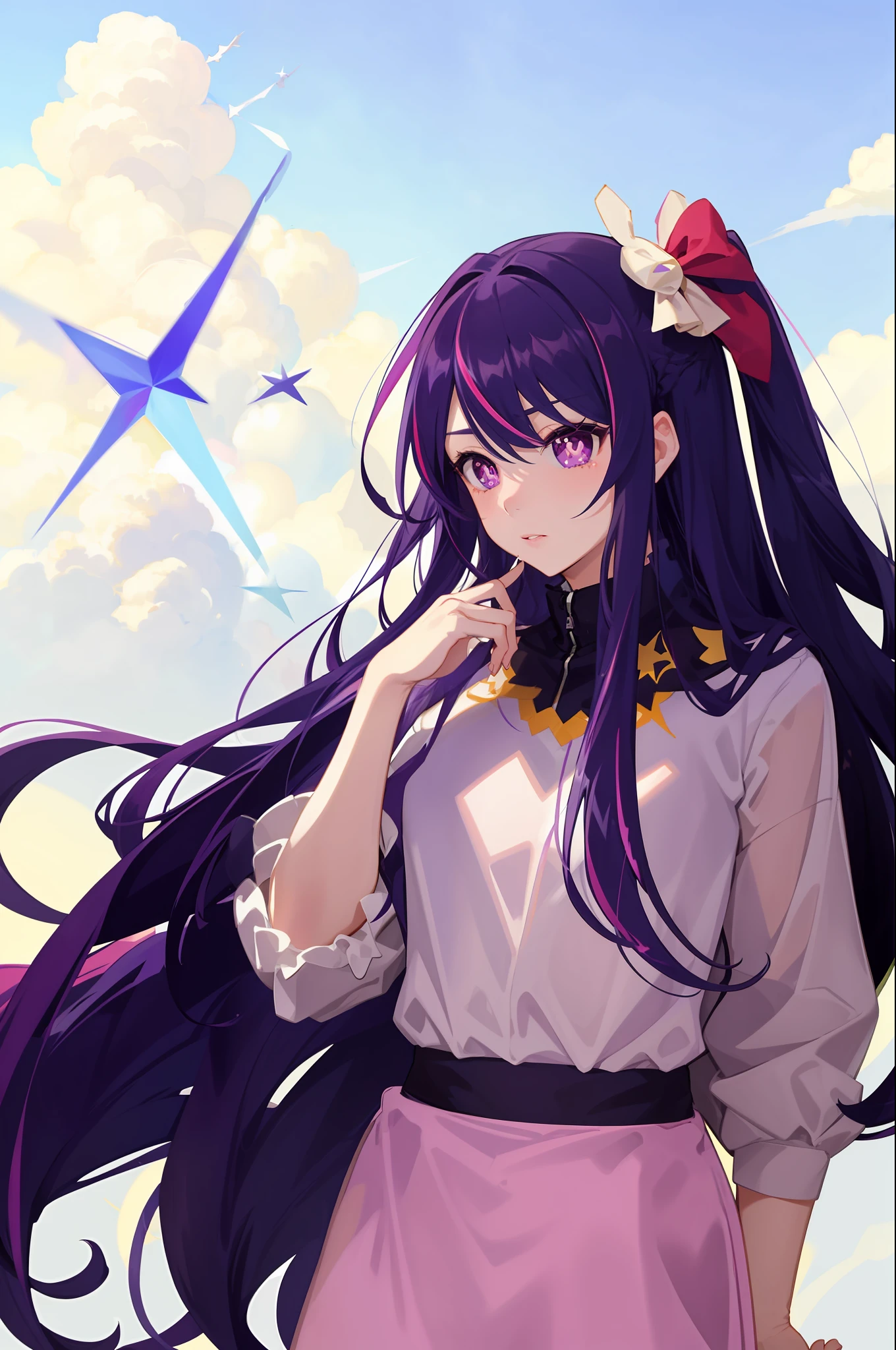 Anime girl with long purple hair and a bow in her hair - SeaArt AI