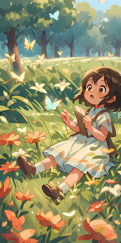 High Detail, Ultra Detail, 8K, Ultra High Resolution A cute and innocent girl, child, toddler, enjoying her time in the open field, surrounded by the beauty of nature, warm sun sprinkling on her, wildflowers gently swaying in the breeze. Butterflies and bi...