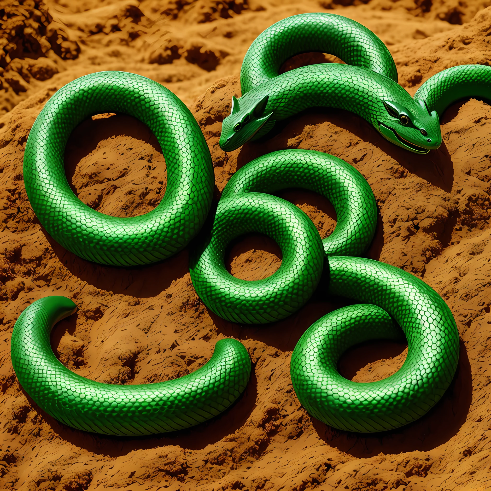 green serpent on anthill fantasy realistic