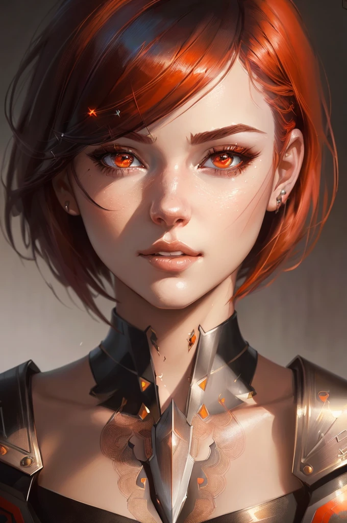 a close up of a woman with a red hair and a sword, rossdraws portrait, rossdraws 1. 0, :: rossdraws, rossdraws digital painting, wlop rossdraws, cgsociety portrait, rossdraws 2. 0, inspired by rossdraws, alexandra fomina artstation, stunning digital illustration, cute cyborg girl, lois van rossdraws