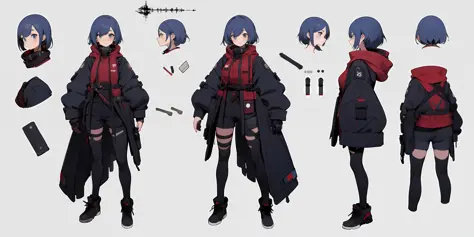 1 young girl, character sheet, concept art, full body, (masterpiece:1.2), (best quality:1.3), 1girl, standing, punk