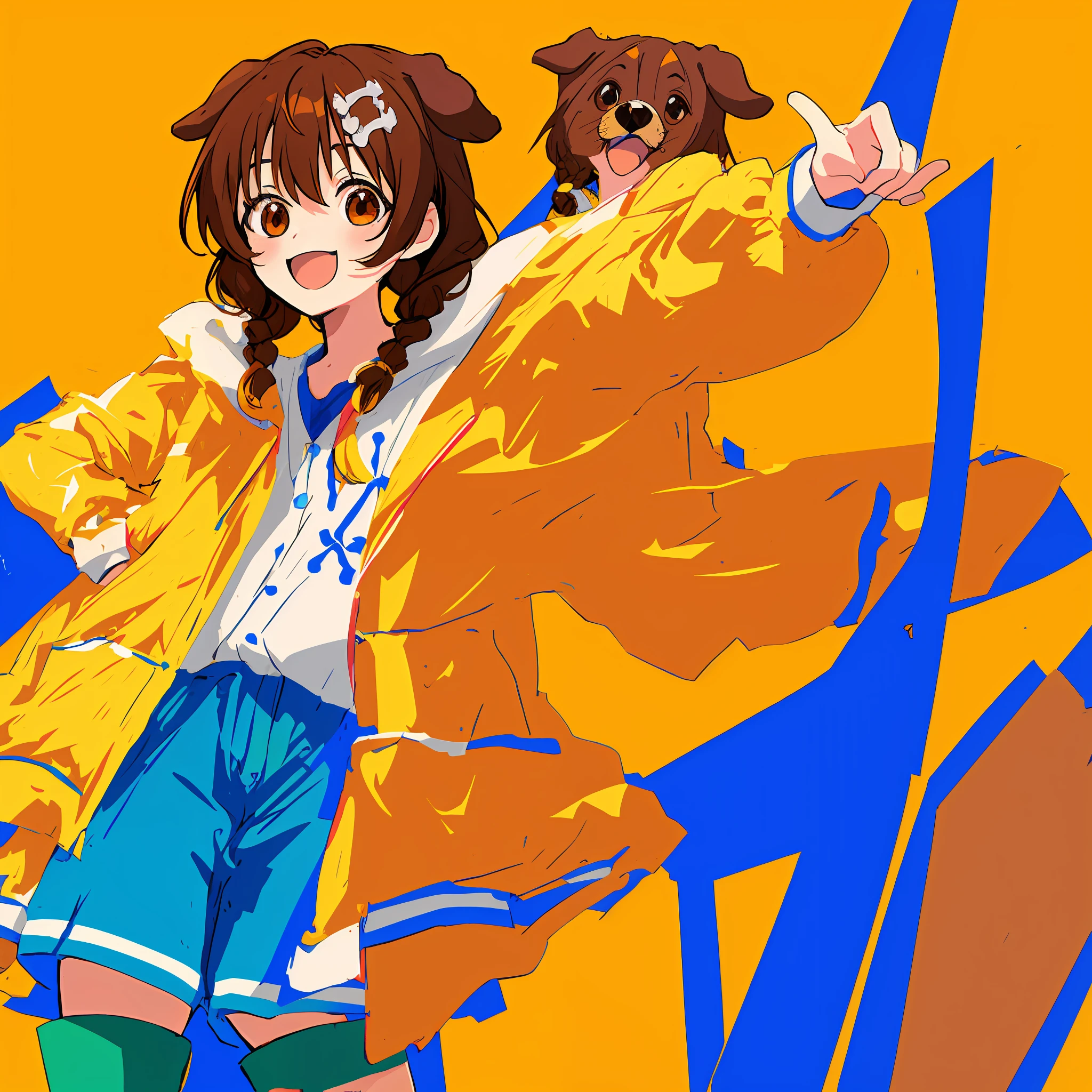 Anime girl with a dog on her shoulder and a yellow jacket - SeaArt AI