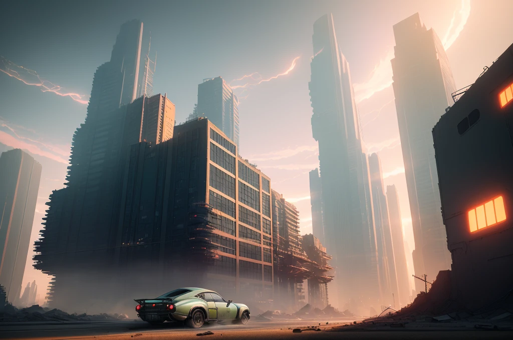 futuro,despues del Apocalipsis,toxic zone,coches desollados en el cielo,city of futuro,atmósfera peligrosa,detalles intrincados,extremadamente detallado,brandon woelfel,Alayna Lemmer