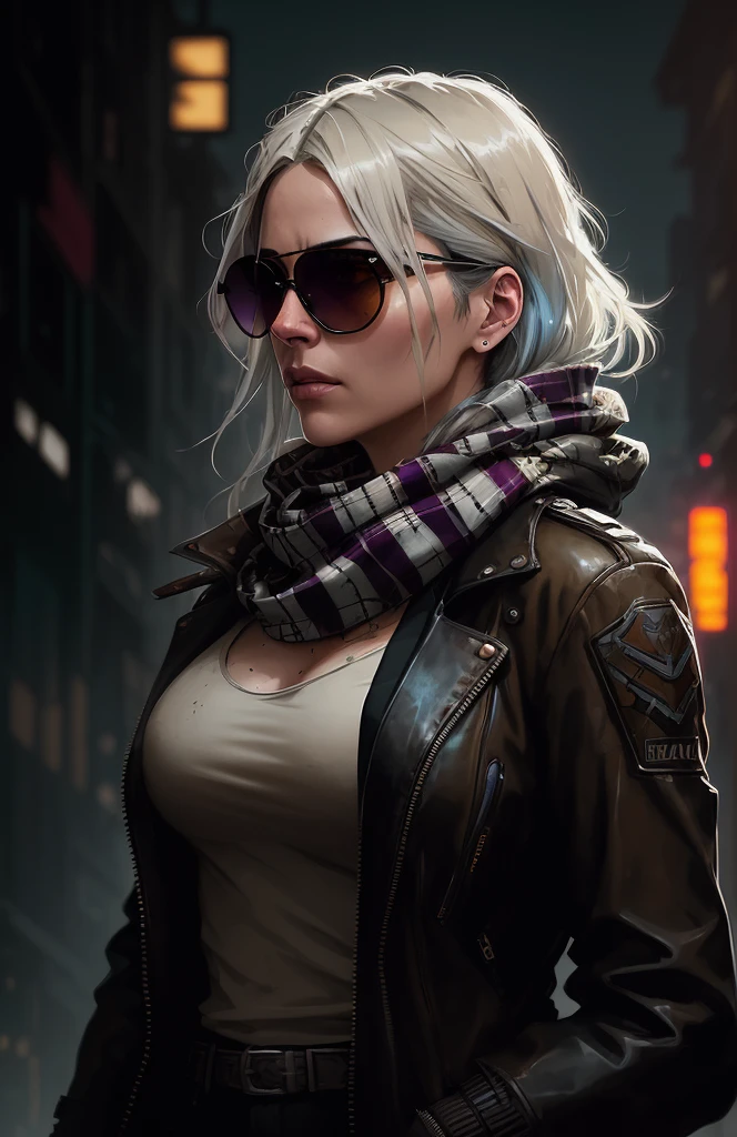 (dark shot:1.1), epic realistic, portrait of halo, sunglasses, blue eyes, tartan scarf, white hair by atey ghailan, by greg rutkowski, by greg tocchini, by james gilleard, by joe fenton, by kaethe butcher, gradient yellow, black, brown and magenta color scheme, grunge aesthetic!!! graffiti tag wall background, art by greg rutkowski and artgerm, soft cinematic light, adobe lightroom, photolab, hdr, intricate, highly detailed, (depth of field:1.4), faded, (neutral colors:1.2), (hdr:1.4), (muted colors:1.2), hyperdetailed, (artstation:1.4), cinematic, warm lights, dramatic light, (intricate details:1.1), complex background, (rutkowski:0.66), (teal and orange:0.4)