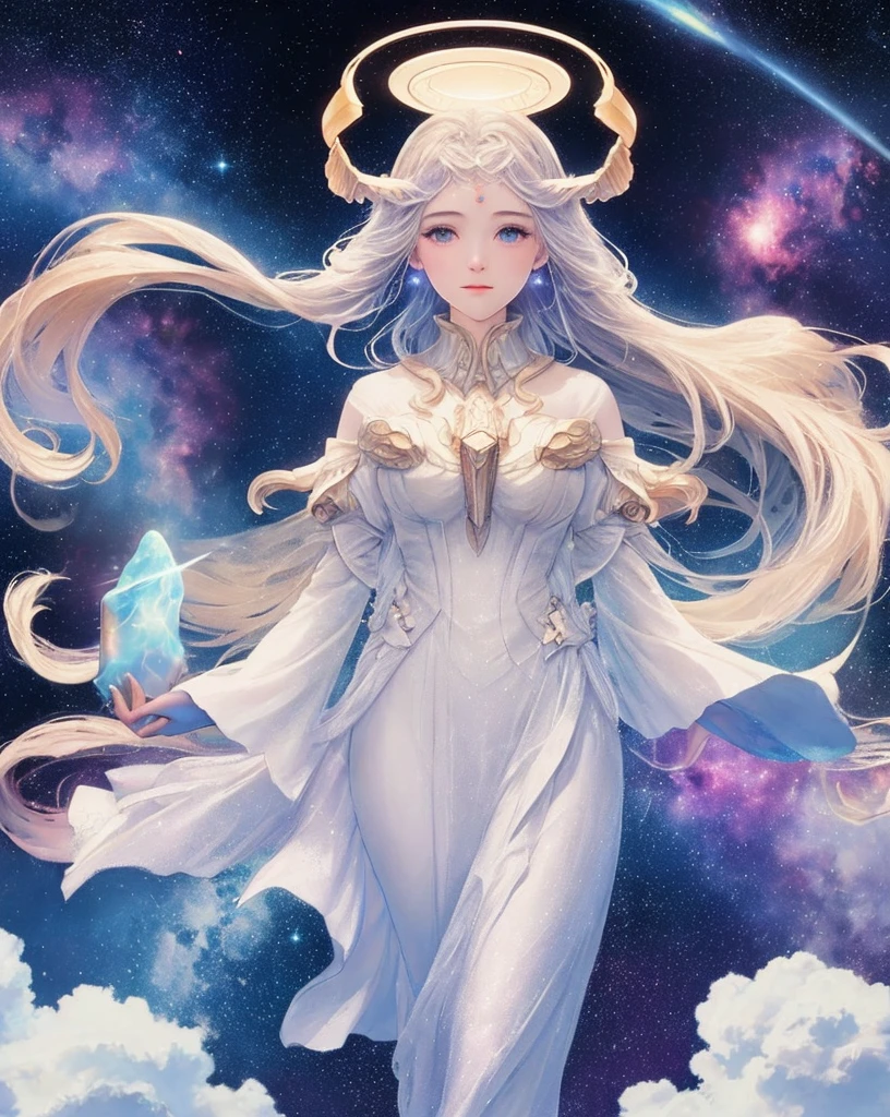 celestial goddess, floating, clouds,galaxy,nebula