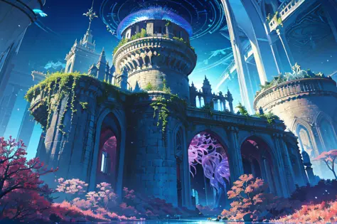 Masterpiece, High Quality, Ocean Forest, City, Fantastic Fantasy, Glowing Plants, Coral Viaduct, (Swarm of Glowing Jellyfish), (...
