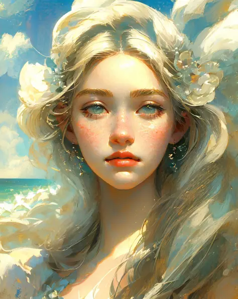 artistic portrait of a beautiful woman, masterpiece,beach scene