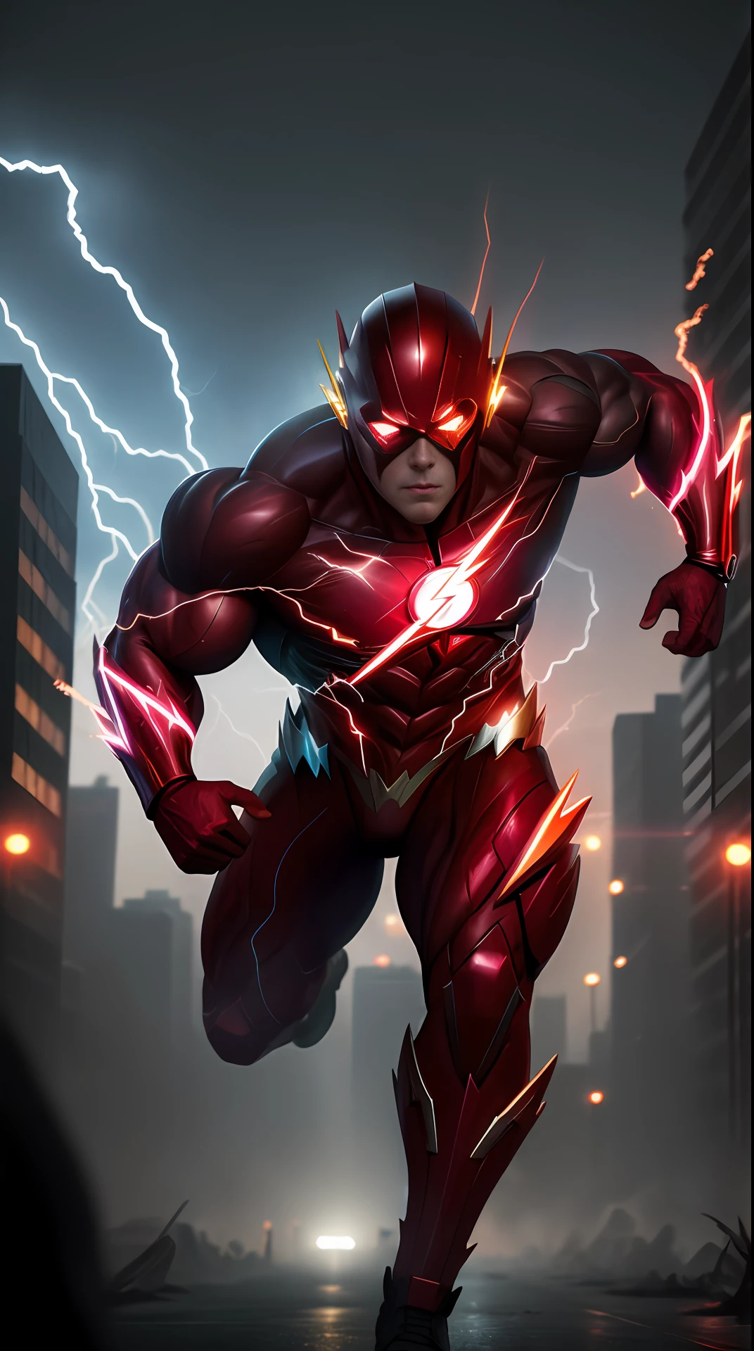 the flash , zombie, invoked mask,glowing red eyes, bodybuilder - SeaArt AI