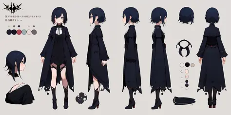 1 young girl, character sheet, concept art, full body, (masterpiece:1.2), (best quality:1.3), 1girl, standing, emo gothic
