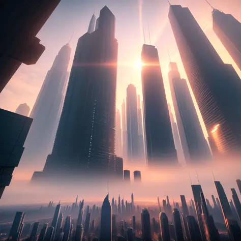 futuristic city skyline sunset
